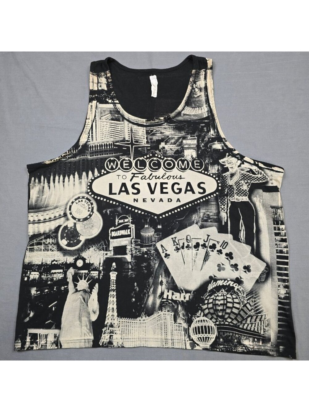 Las Vegas Graphic Tank Top 2XL Cotton Heritage 100% Cotton Black/Beige Sleeveles